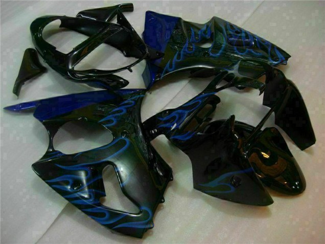 2000-2002 Black with Blue Flame Kawasaki ZX6R Motorbike Fairings 2000-2002 Black with Blue Flame Kawasaki ZX6R Motorbike Fairings