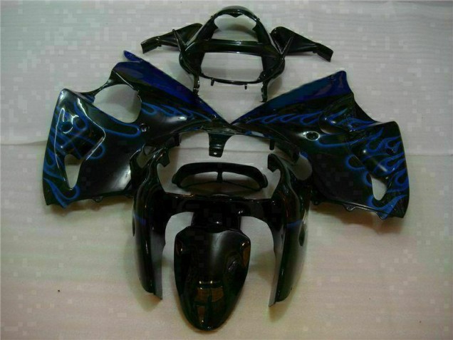 2000-2002 Black with Blue Flame Kawasaki ZX6R Motorbike Fairings 2000-2002 Black with Blue Flame Kawasaki ZX6R Motorbike Fairings