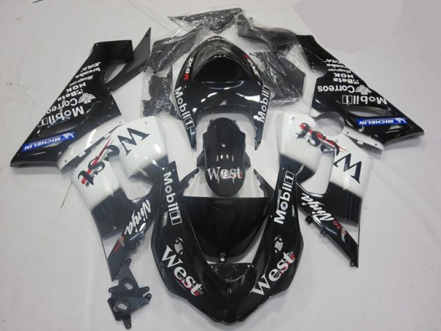 2005-2006 White Black Kawasaki ZX6R Motorcycle Fairing
