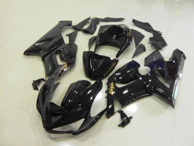 2005-2006 Glossy Black Gold Decals Kawasaki ZX6R Motorcycle Fairings Kits