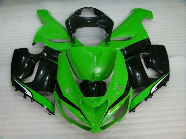 2005-2006 Green White Black Kawasaki ZX6R Motorcyle Fairings