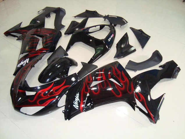 2006-2007 Black Red Flame Kawasaki ZX10R Moto Fairings 2006-2007 Black Red Flame Kawasaki ZX10R Moto Fairings