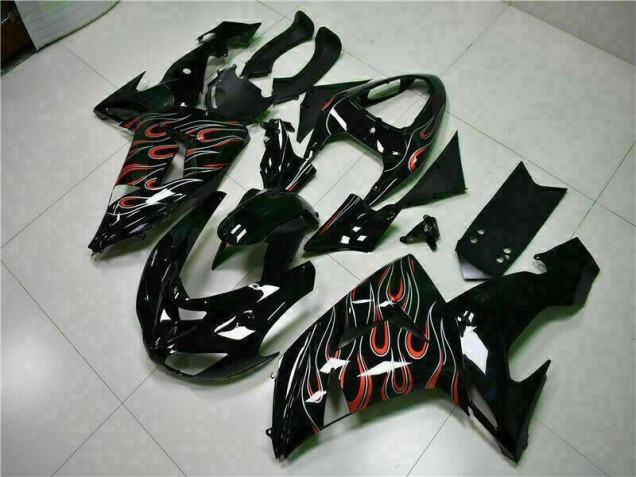 2006-2007 Black Red Flame Kawasaki ZX10R Motorcyle Fairings 2006-2007 Black Red Flame Kawasaki ZX10R Motorcyle Fairings