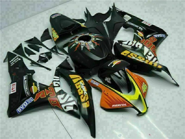 2007-2008 Black Yellow Repsol 46 Honda CBR600RR Motorcycle Bodywork