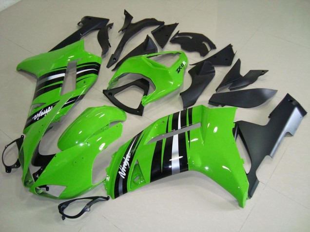 2007-2008 Green and Silver Stripe Kawasaki ZX6R Motorcycle Fairings Kits 2007-2008 Green and Silver Stripe Kawasaki ZX6R Motorcycle Fairings Kits