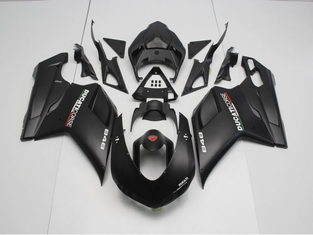 2007-2014 Matte Black with White Decals Ducati 848 1098 1198 Motorcycle Fairing