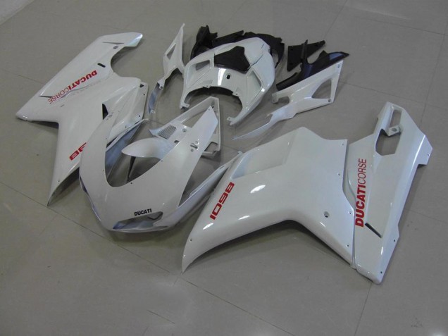 2007-2014 Pearl White with Red Decals Ducati 848 1098 1198 Motorcyle Fairings 2007-2014 Pearl White with Red Decals Ducati 848 1098 1198 Motorcyle Fairings