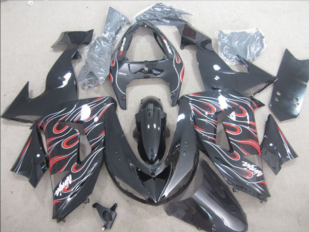 2006-2007 Black Red White Flame Ninja Kawasaki ZX10R Bike Fairings 2006-2007 Black Red White Flame Ninja Kawasaki ZX10R Bike Fairings