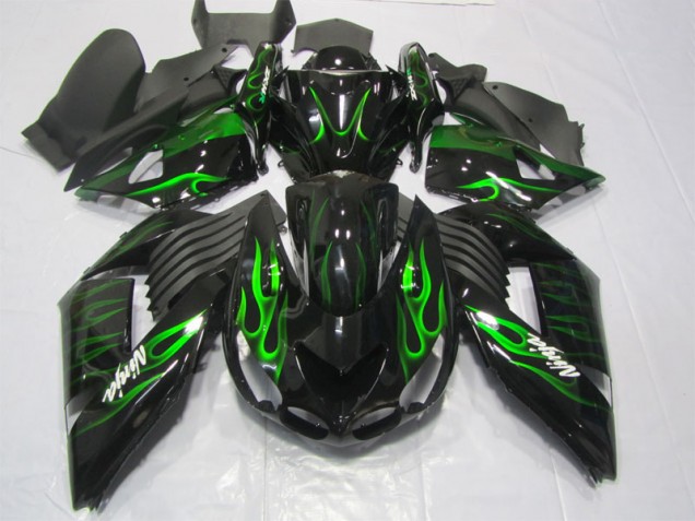 2006-2011 Black Green Flame Ninja Kawasaki ZX14R ZZR1400 Motorcycle Replacement Fairings 2006-2011 Black Green Flame Ninja Kawasaki ZX14R ZZR1400 Motorcycle Replacement Fairings