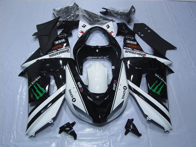 2007-2008 Black White Monster Touch4 Kawasaki ZX6R Bike Fairings 2007-2008 Black White Monster Touch4 Kawasaki ZX6R Bike Fairings