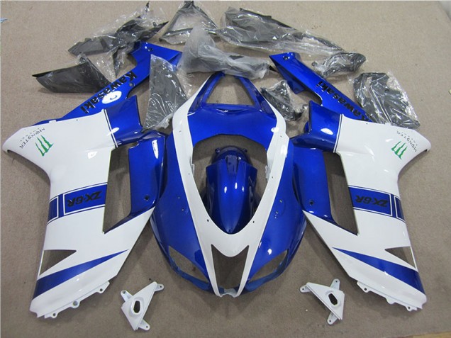 2007-2008 Blue White Monster Kawasaki ZX6R Bike Fairing 2007-2008 Blue White Monster Kawasaki ZX6R Bike Fairing