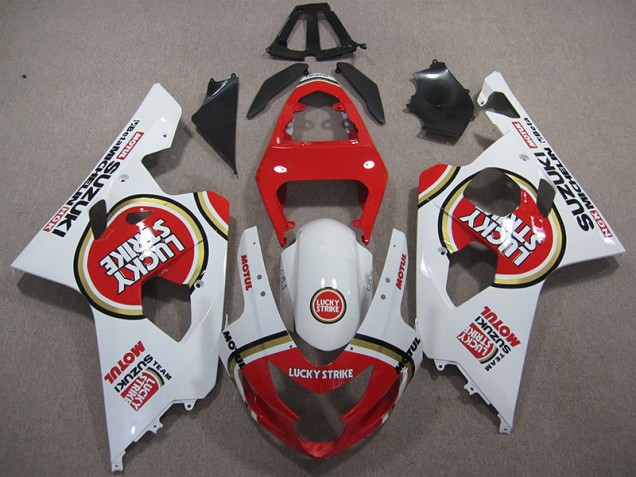 2004-2005 Red White Lucky Strike Motul Suzuki GSXR600 Motorcycle Replacement Fairings 2004-2005 Red White Lucky Strike Motul Suzuki GSXR600 Motorcycle Replacement Fairings